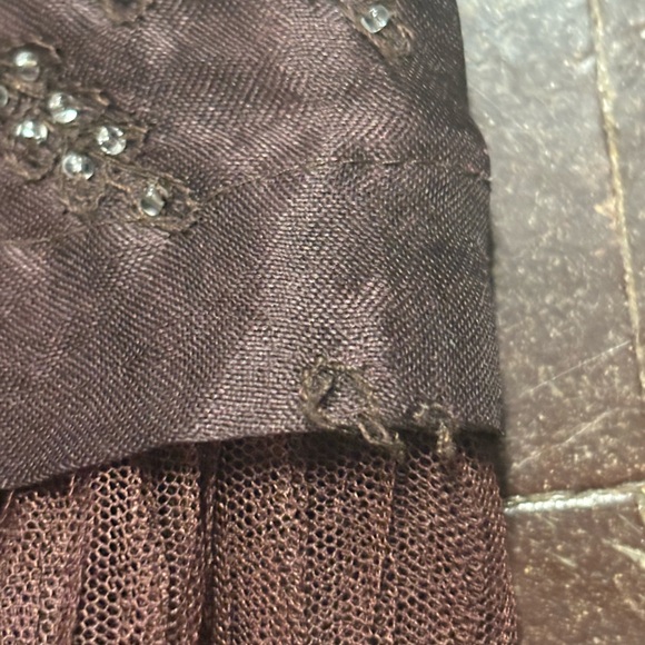 Vintage Y2K 2000s silk brown fairy core coquette midi embroidered mesh skirt 2 - Picture 6 of 10